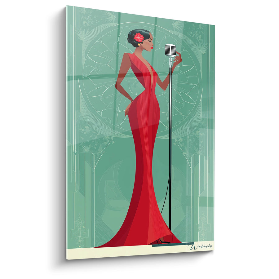 Tableau Chanteuse Jazz - Élégance Rouge et Verte - Edition Art déco