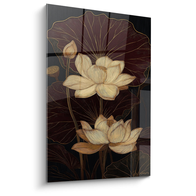 Golden Lotus Painting - Floral Elegance - Art Deco Edition