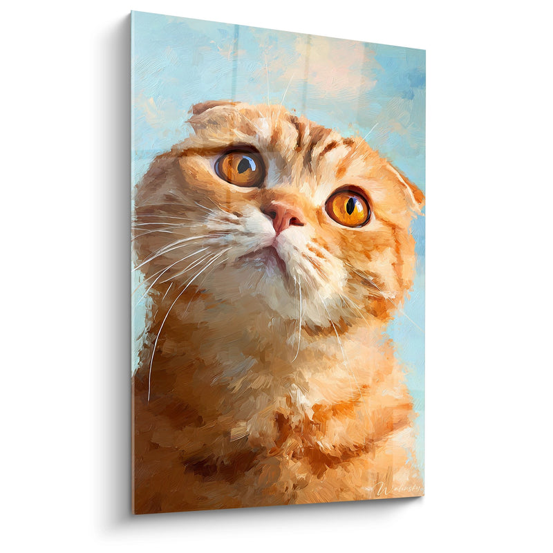 Scottish Fold Cat Painting Curious Gaze - Amber Eyes - Scottish Fold Cat Edition