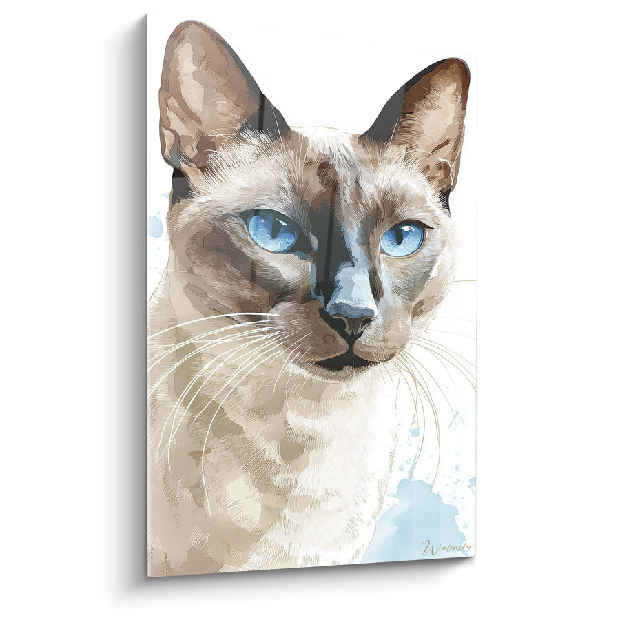 Schilderij Siamese Kat met Blauwe Ogen - Doordringende Blik - Editie Siamese Kat