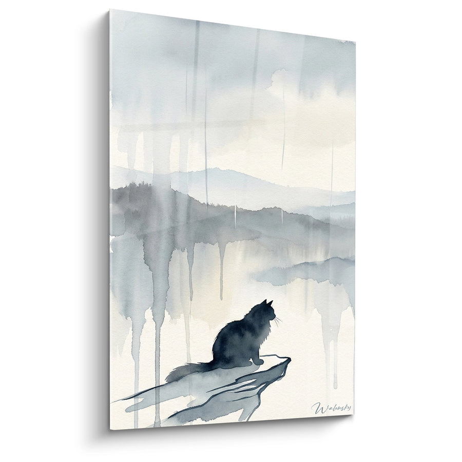 Tableau Chat Silhouette Montagne - Brume Matinale - Edition chat Norwegian Forest Cat