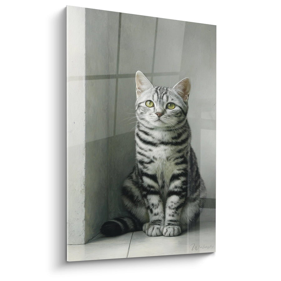 Tableau Chat Tigré Assis - Portrait Réaliste - Edition chat American Shorthair