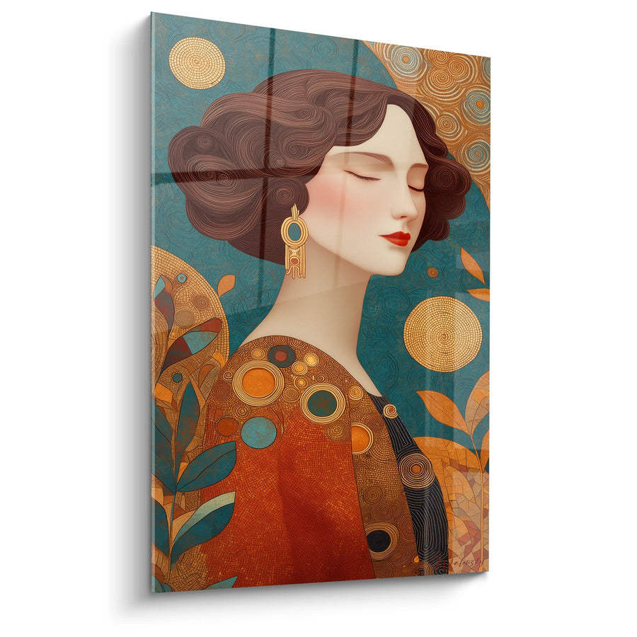 Tableau Portrait Art Déco - Dame aux Motifs Dorés - Edition Art déco