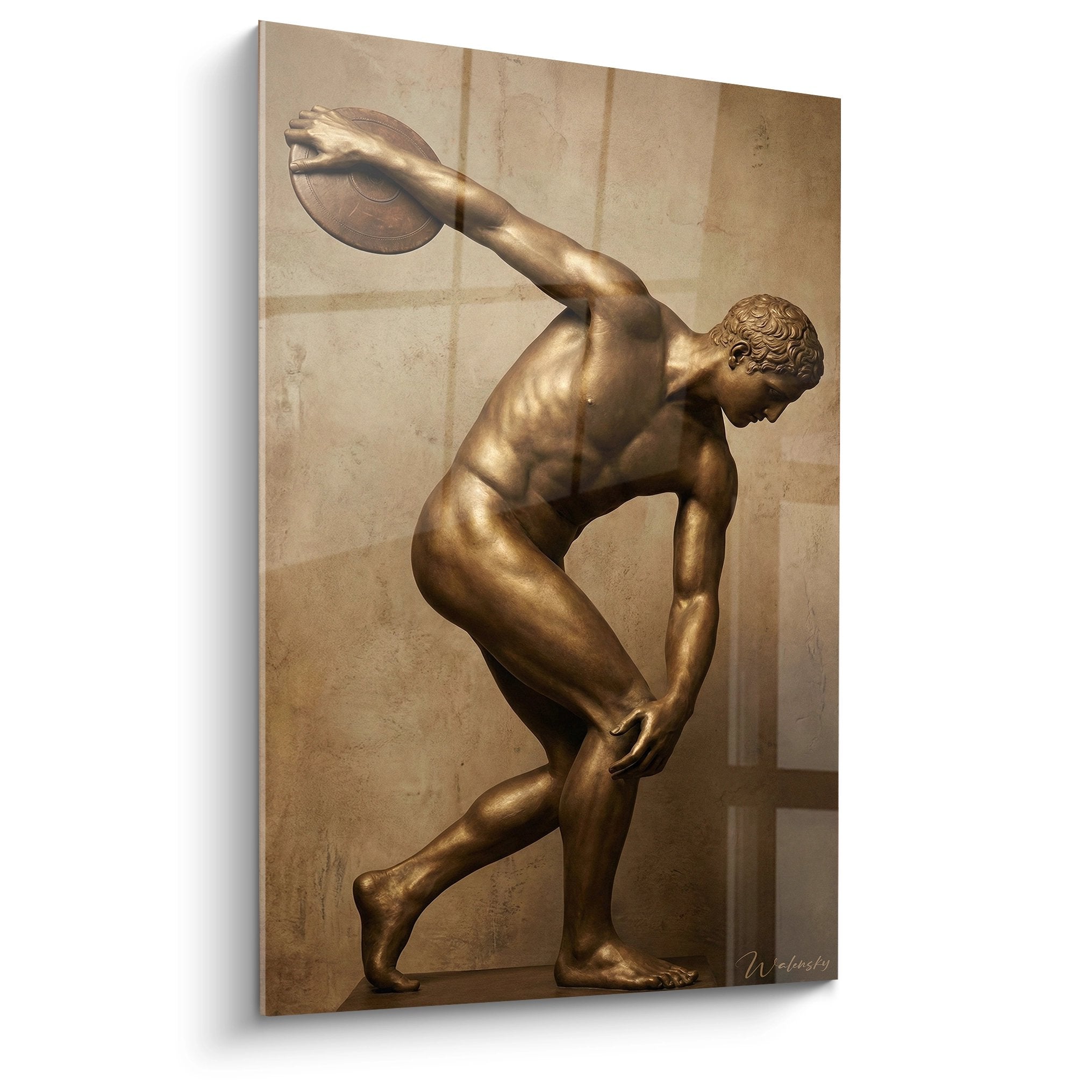 Tableau mural Discobolus en bronze doré, lanceur de disque grec antique, art athlétisme décoratif