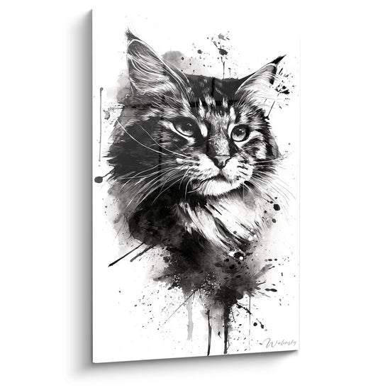 Aquarell-Katzentafel Schwarz-Weiß - Ausdrucksstarke Felinen-Kunst - American Bobtail Katzen-Edition