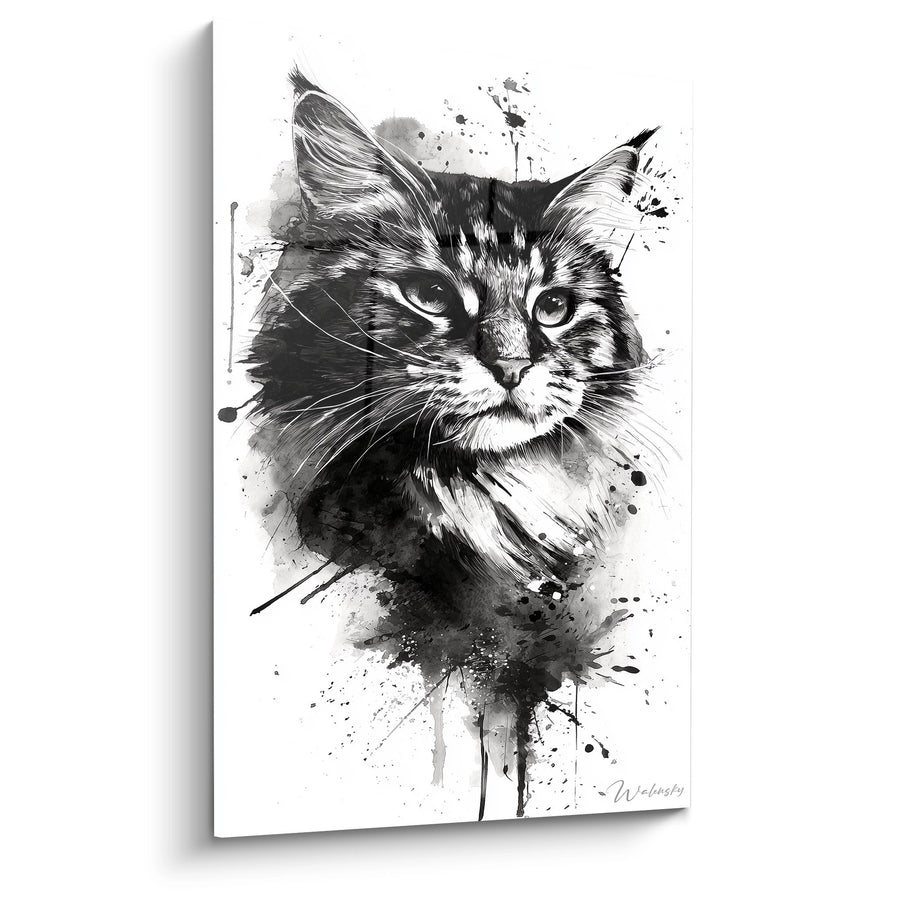 Tableau Chat Aquarelle Noir et Blanc - Art Félin Expressif - Edition chat American Bobtail