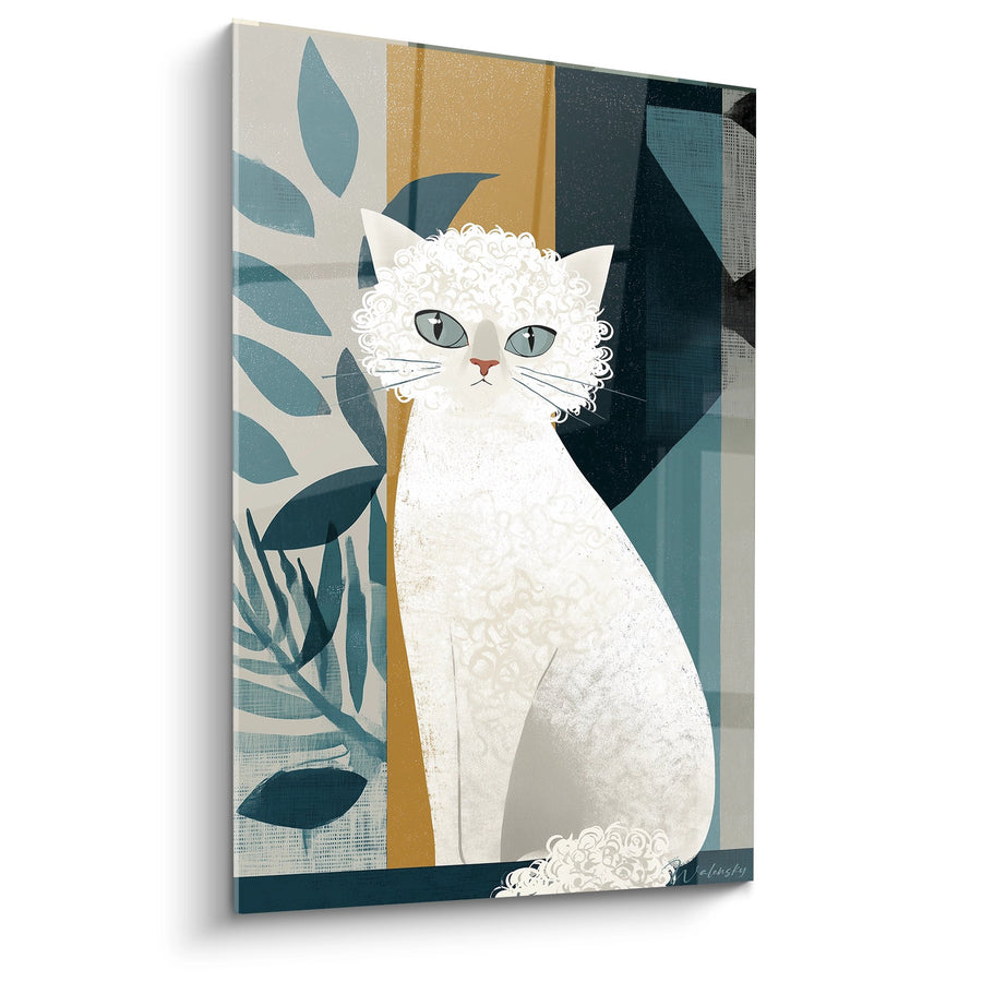 Tableau Chat Blanc aux Yeux Bleus - Elegance Tropicale - Edition chat Selkirk Rex