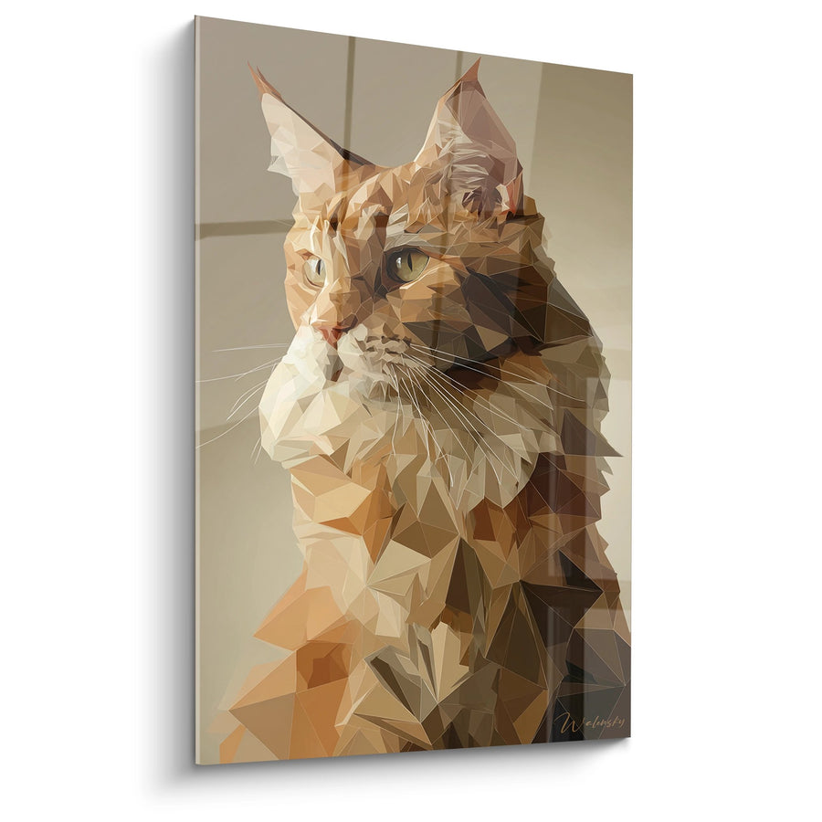 Tableau Chat Polygonal Orangé - Art Géométrique Moderne - Edition chat American Bobtail