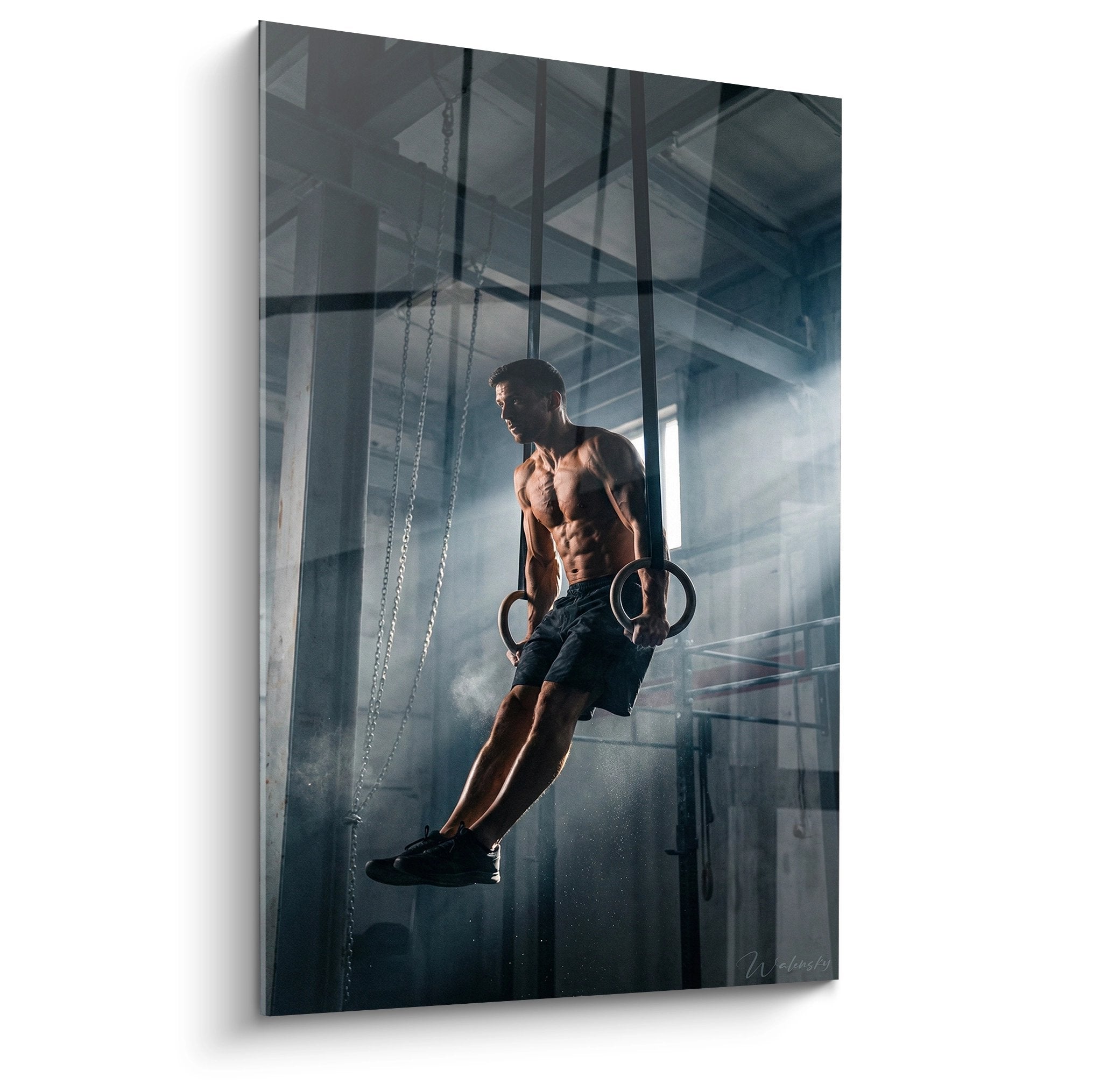 Tableau crossfit athlète musculation anneaux gymnastique salle sport décoration fitness motivation