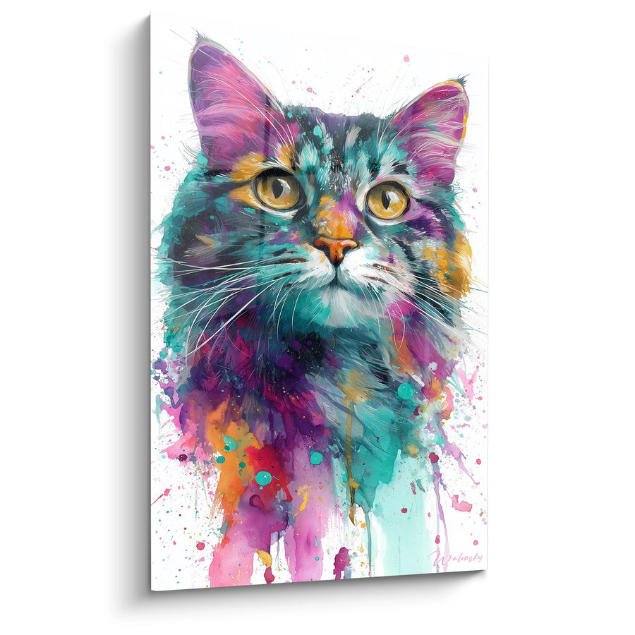 Tableau Chat Aquarelle Multicolore - Explosion de Couleurs - Edition chat American Bobtail