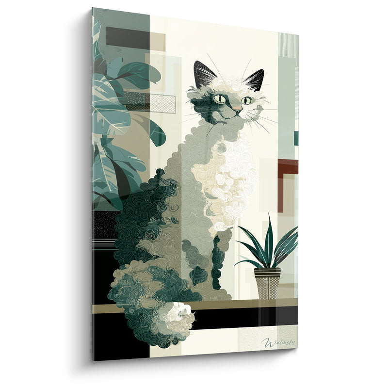 Tableau Chat Selkirk Rex Moderne - Élégance Végétale - Edition chat Selkirk Rex