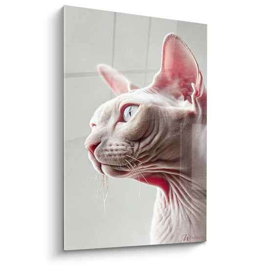 Tableau portrait artistique chat Sphynx tons roses profil majestueux decoration murale moderne