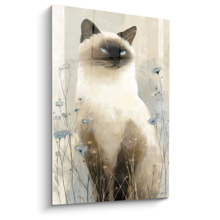 Tableau Chat Birman aux Yeux Bleus dans Prairie Fleurie - Sérénité Champêtre - Edition chat Birman