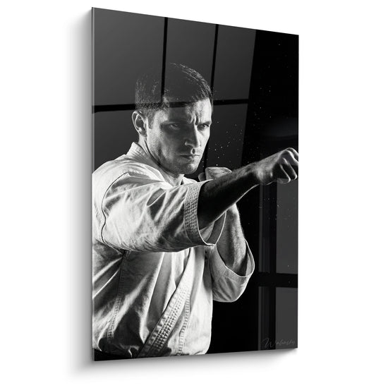Karateka Combat Position Painting - Black and White Martial Art - Karate Edition