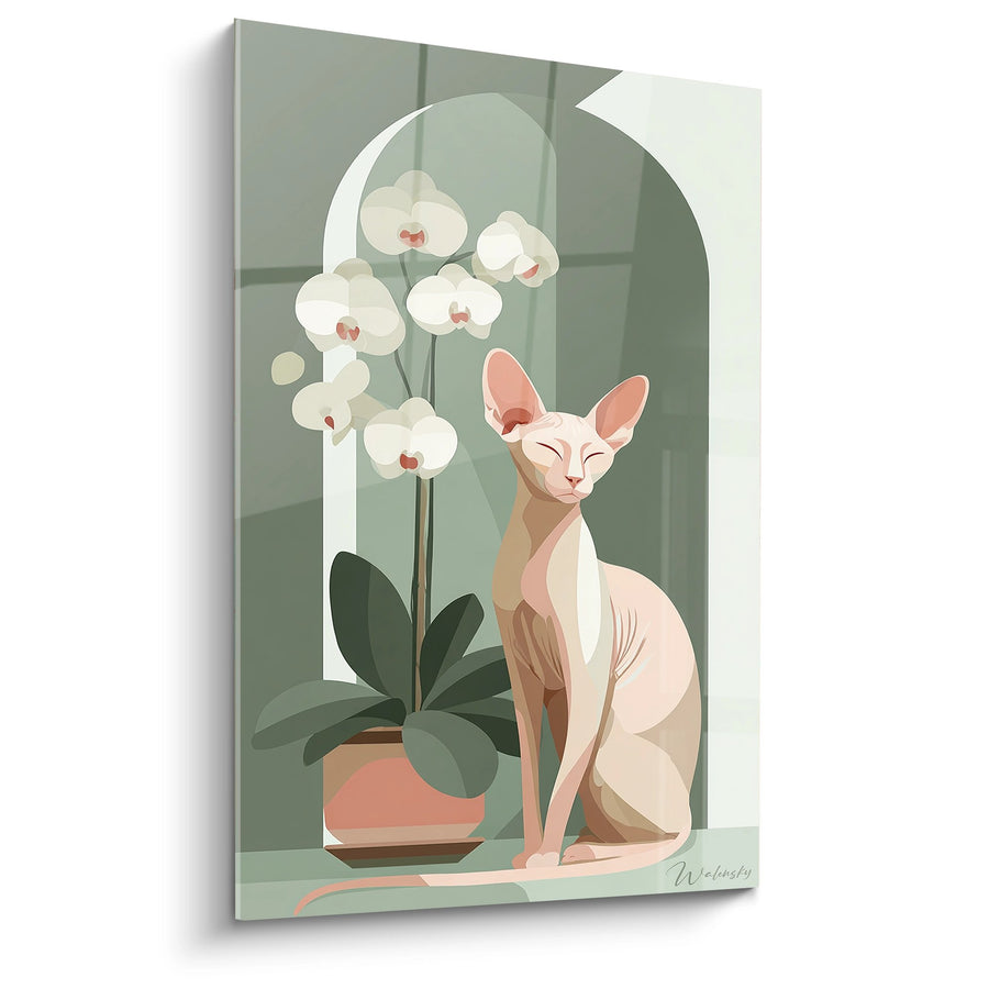 Obraz Kota Sphynx i Storczyków - Spokój Roślinny - Edycja Kota Sphynx