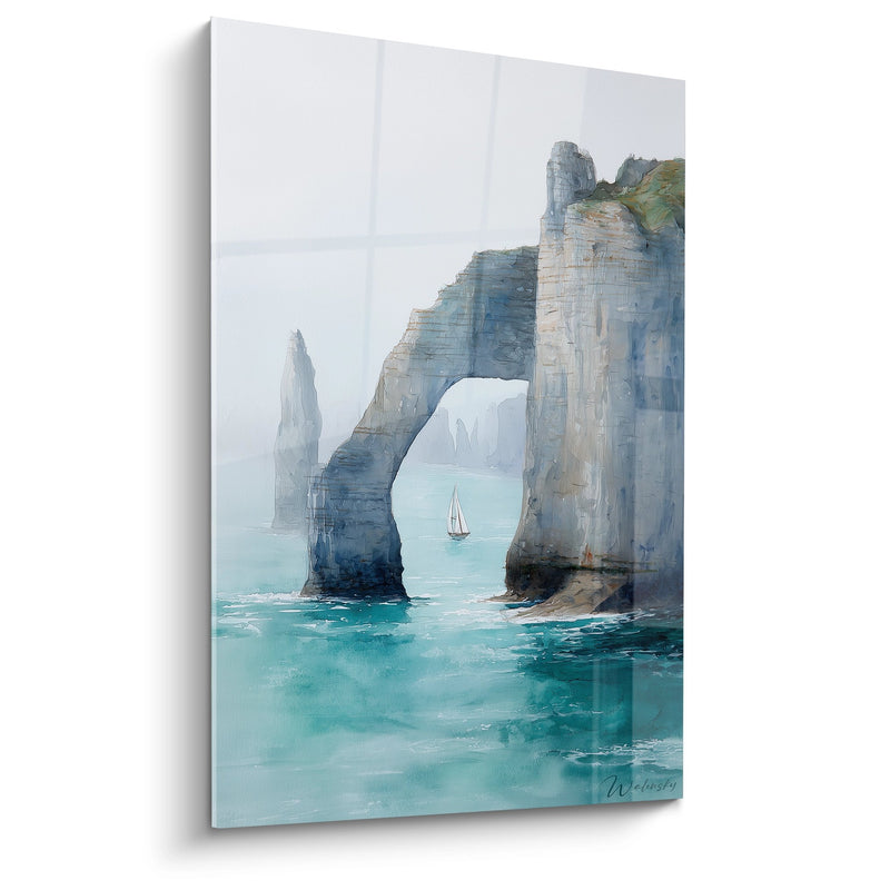 Étretat Cliffs Painting - Majestic Arch and Sailboat - Normandy Edition