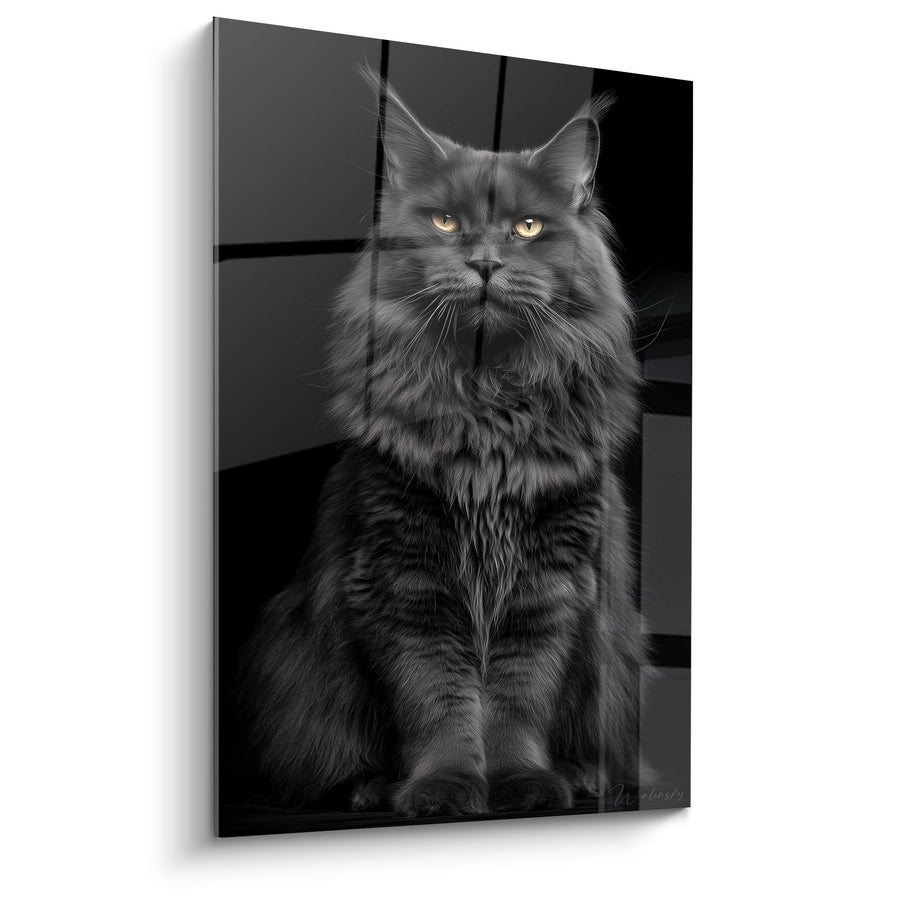 Tableau Maine Coon majestueux noir et blanc - Portrait royal - Edition chat Maine Coon