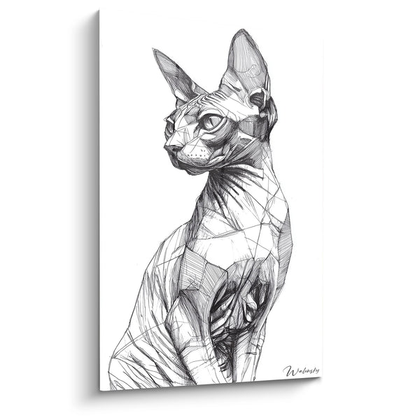 Sphynx Kat Schets Schilderij - Zwart-wit Artistiek Portret - Sphynx Kat Editie