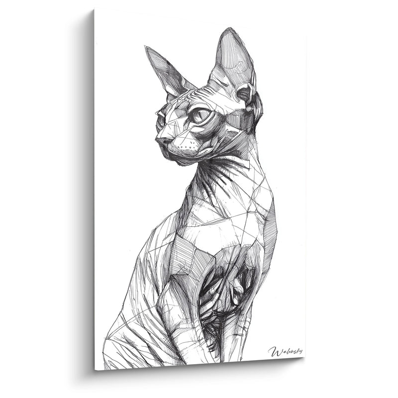 Tabella Chat Sphynx Schizzo - Ritratto Artistico Bianco e Nero - Edizione chat Sphynx