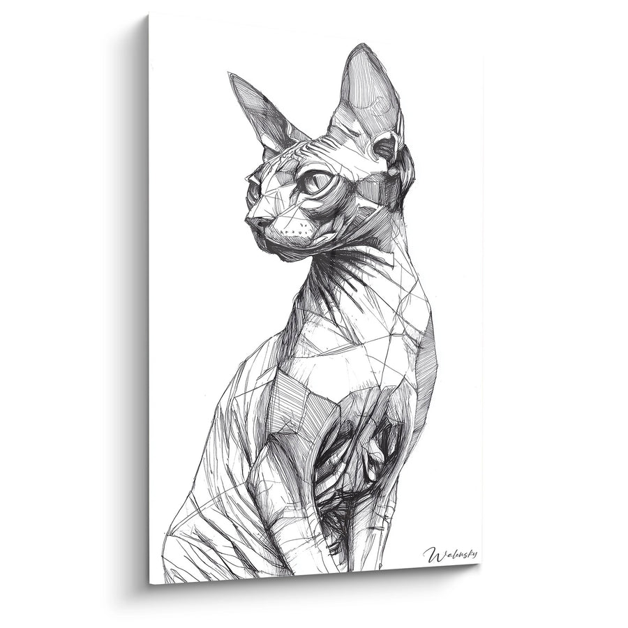 Obraz Kota Sphynx Szkic - Portret Artystyczny Czarno-Biały - Edycja Kota Sphynx