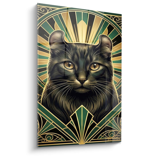 Schilderij Siamese Kat Art Deco Strallend - Gouden Majesteit - Editie Siamese Curl