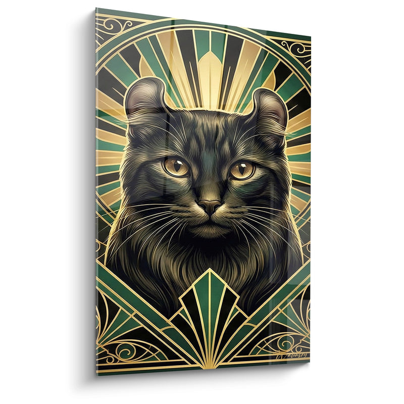 Tableau Chat Art Déco Rayonnant - Majesté Dorée - Edition chat American Curl