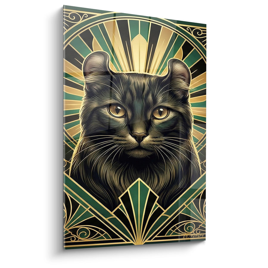 Tableau Chat Art Déco Rayonnant - Majesté Dorée - Edition chat American Curl
