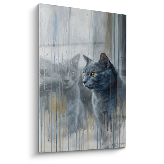 Cuadro Gato Azulado bajo la lluvia - Reflejos Melancólicos - Edición gato azulado