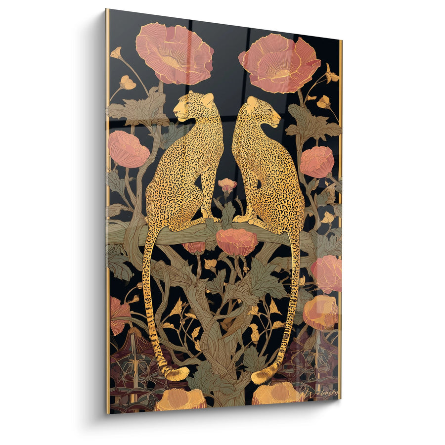 Tableau Léopards Fleurs - Duo Félin Art Déco - Edition Art déco