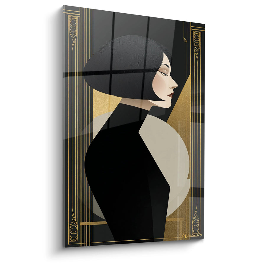 Tableau Portrait Sophistiqué - Dame aux Lignes Dorées - Edition Art déco