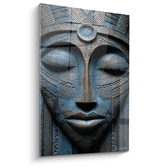 Tableau Masque Africain Sculpté - Sérénité Bleue - Edition Masque africain