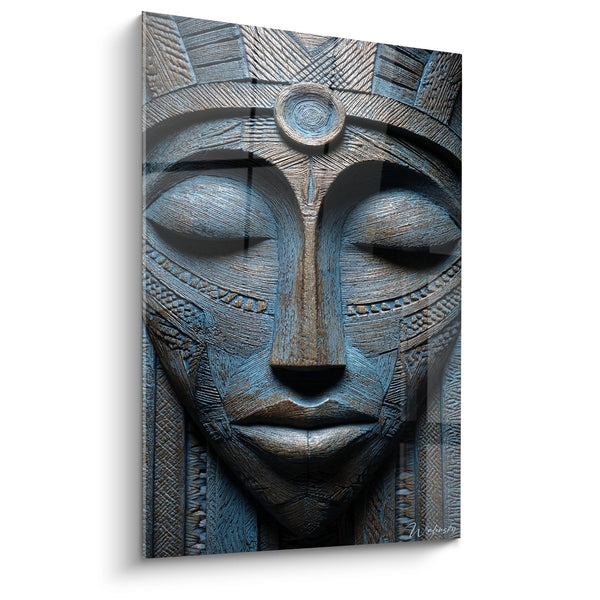 Maschera Africana Intagliata - Serenità Blu - Edizione Maschera africana