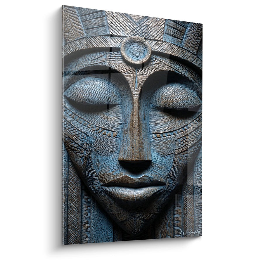 Tableau Masque Africain Sculpté - Sérénité Bleue - Edition Masque africain