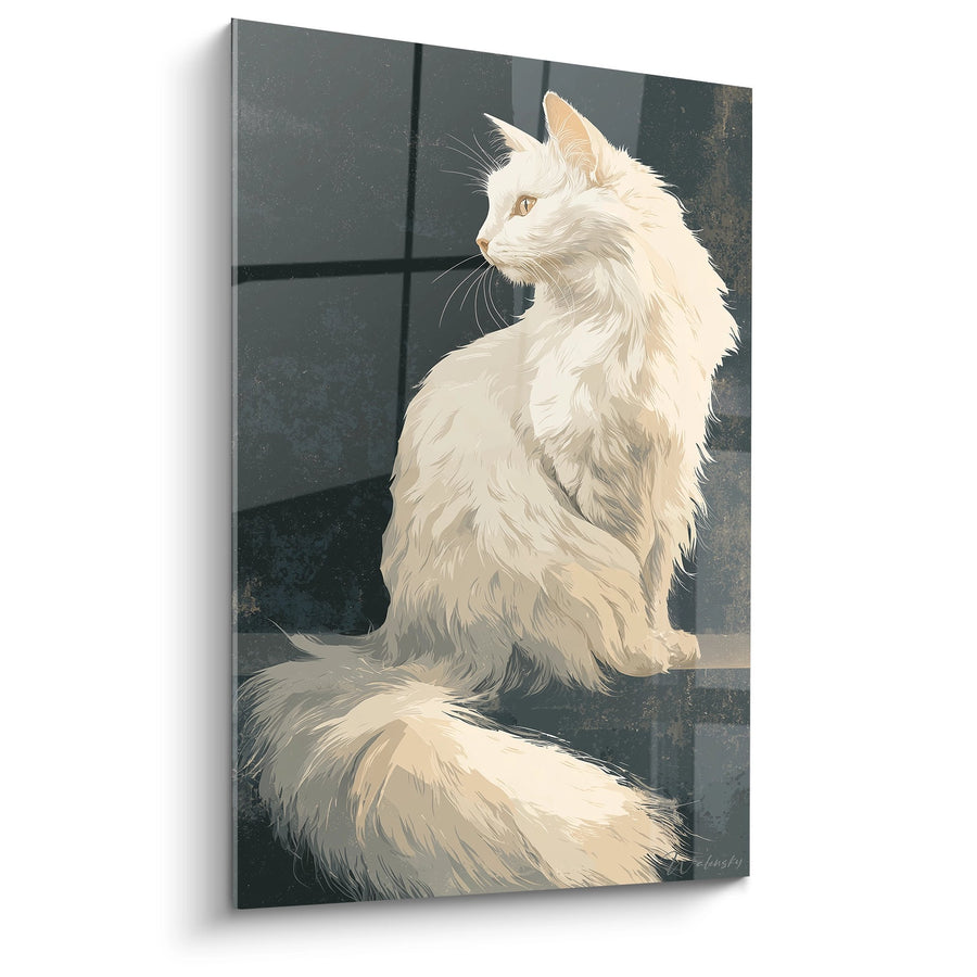 Tableau Chat Turkish Angora Blanc - Élégance Contemplative - Edition chat Turkish Angora