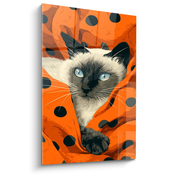 Tableau Chat Siamois aux Yeux Bleus - Automne Orange - Edition chat Siamois