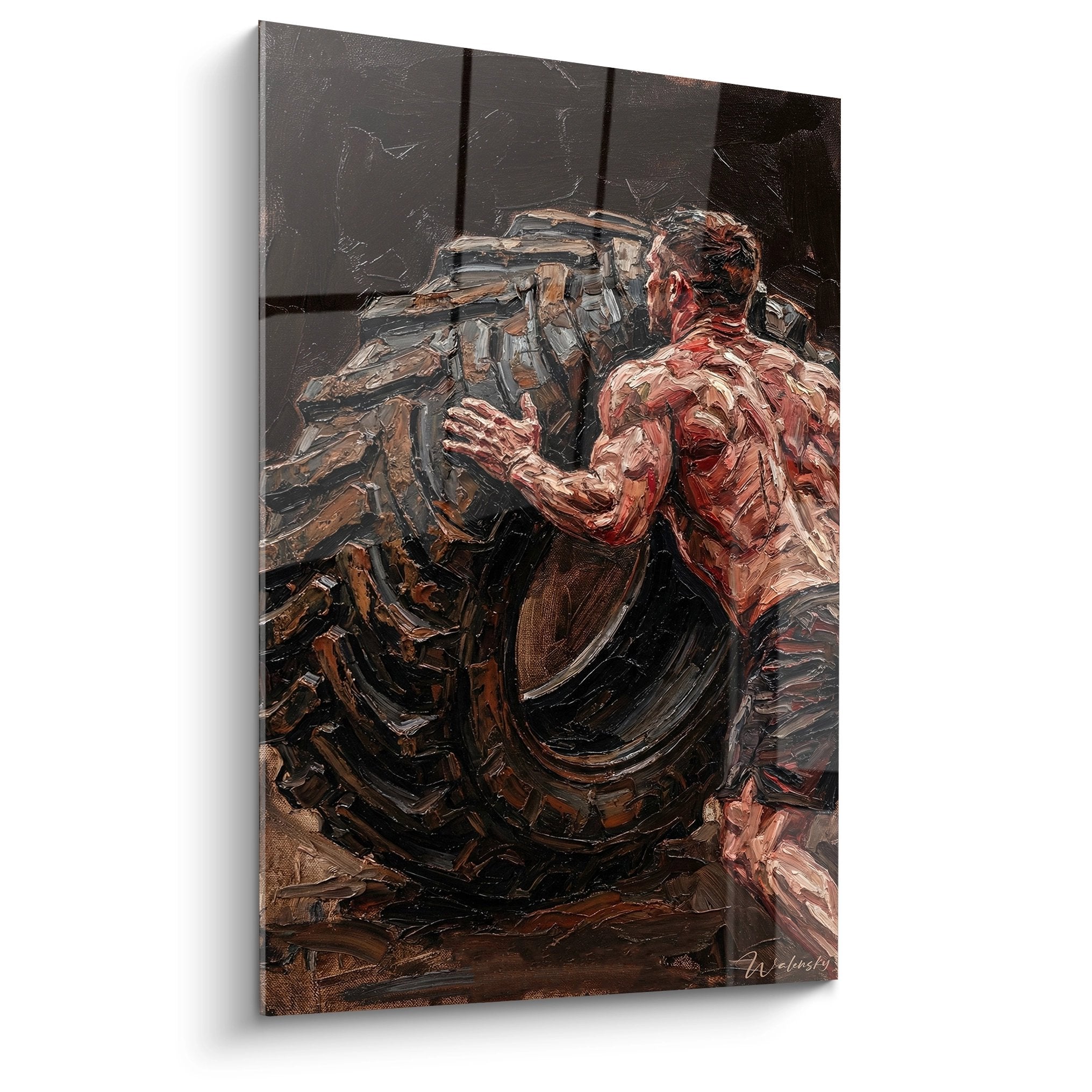 Tableau crossfit athlète rameur peinture expressionniste rouge brun effort entrainement sport