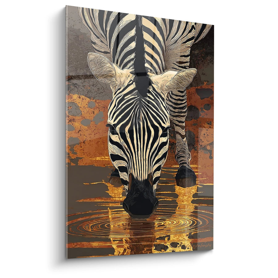 Tableau Zèbre buvant - Reflets Dorés - Edition Animaux d'Afrique