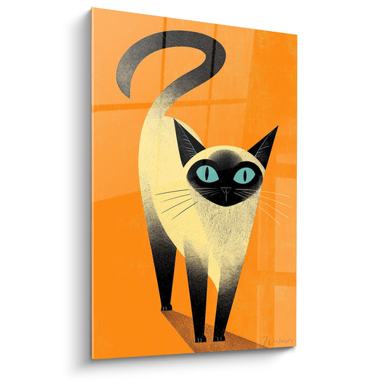 Tabella Chat Siamese Stilizzata - Arte Moderna Arancione - Edizione Gatto Siamese