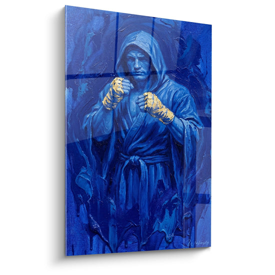 Schilderij Boxer met capuchon - Blauwe kampioen - MMA-editie