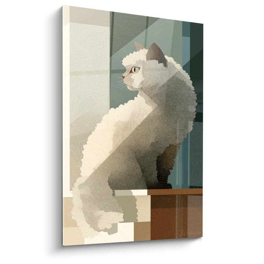 Tableau Chat Selkirk Rex à la Fenêtre - Contemplation Moderne - Edition chat Selkirk Rex