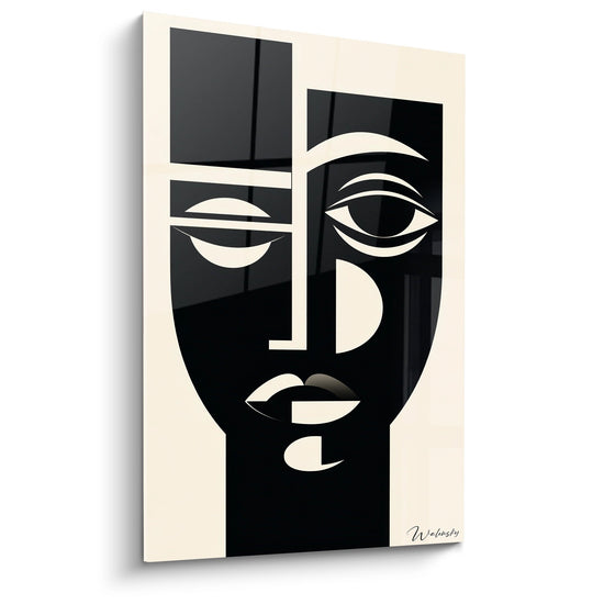 Tableau Masque Tribal Moderne - Visage Géométrique Noir et Blanc - Edition Art tribal africain