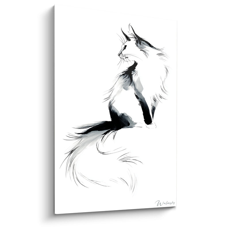 Tableau Chat Somali Aquarelle Noir et Blanc - Élégance Féline - Edition chat Somali