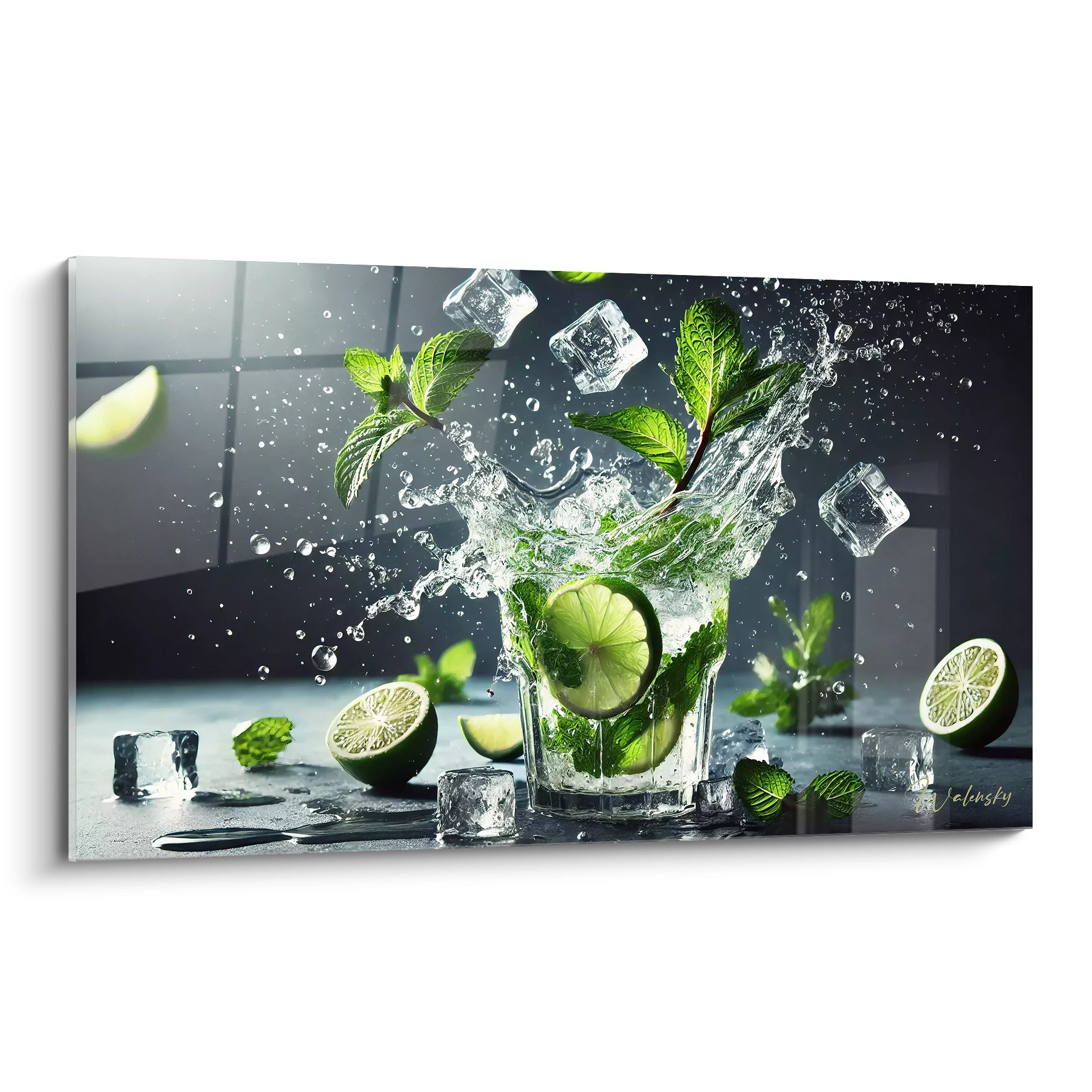 Tableau cuisine en verre acrylique de grande taille - Vue principale en biais sur fond blanc - Art mural moderne et élégant - Décoration intérieure pour cuisine - Qualité supérieure et impression haute résolution - Tableau géant pour cuisine moderne