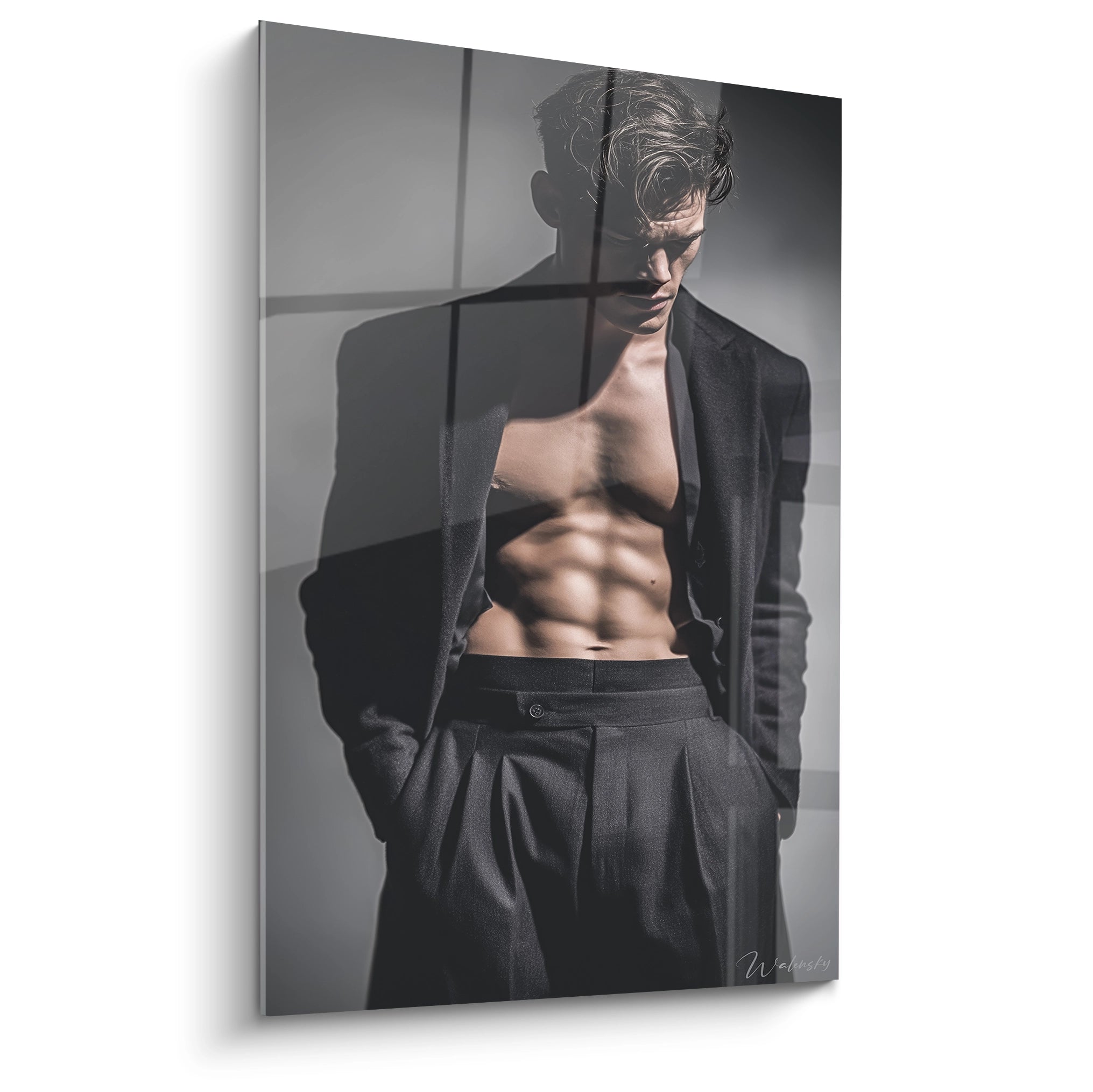 Tableau torse masculin déco de Walensky représentant un homme musclé en noir et blanc