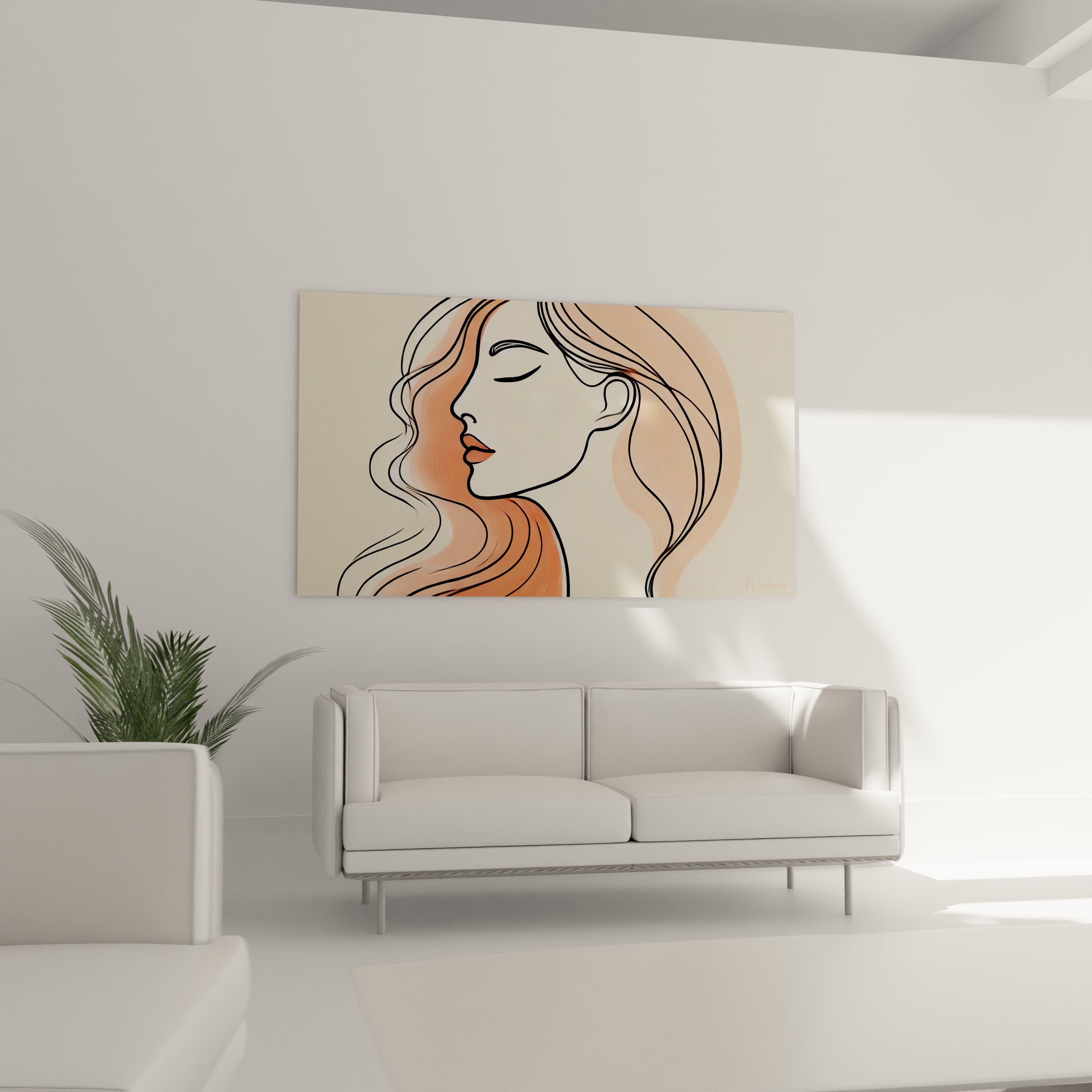 Le tableau 'Douceur Linéaire' sublime le salon avec ses lignes épurées et ses couleurs douces. Une pièce minimaliste pour un décor moderne et sophistiqué."