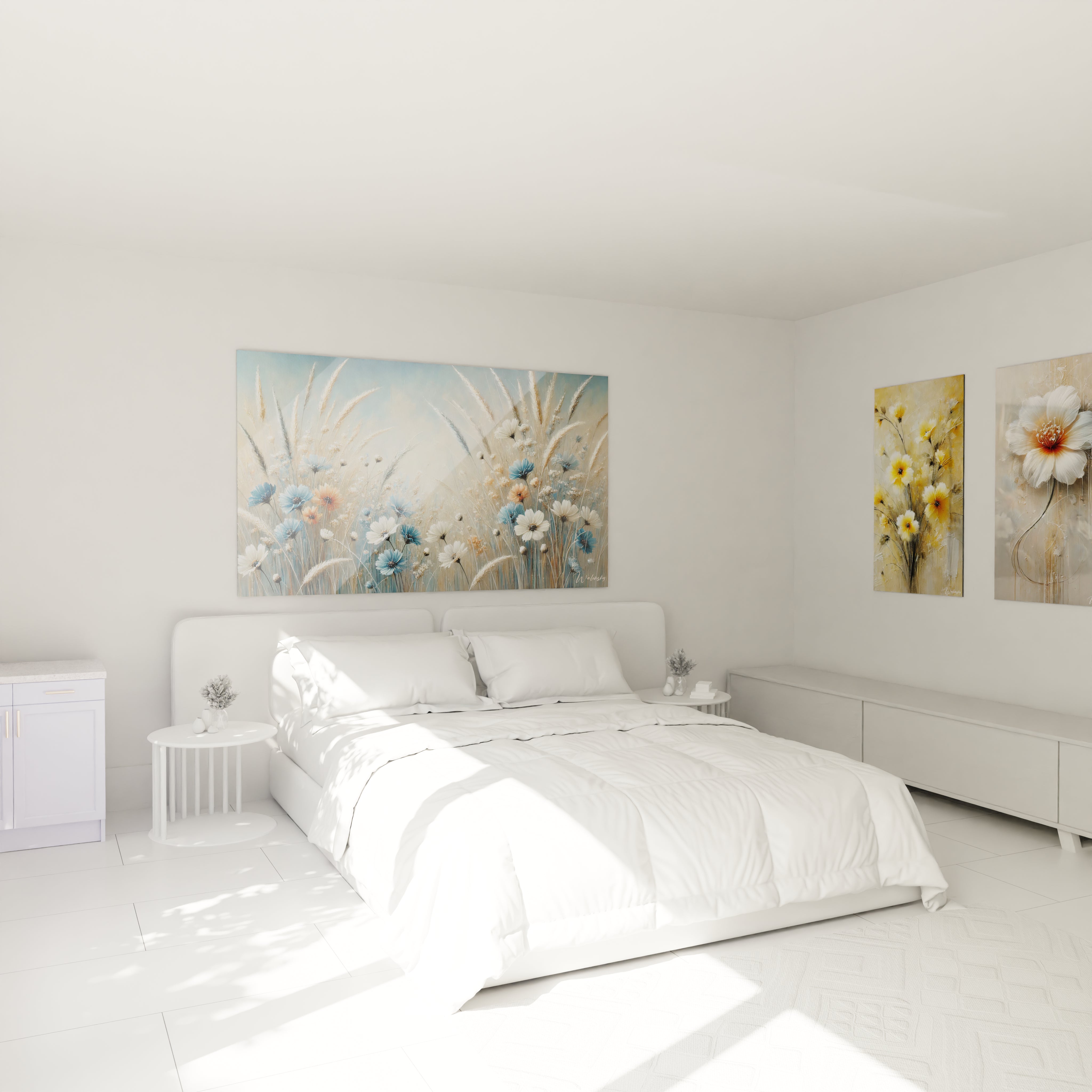 "Vision de Douceur" sublime la chambre, ses nuances pastel apaisantes ajoutent une touche de délicatesse et de tranquillité. Un choix parfait pour créer une ambiance relaxante.