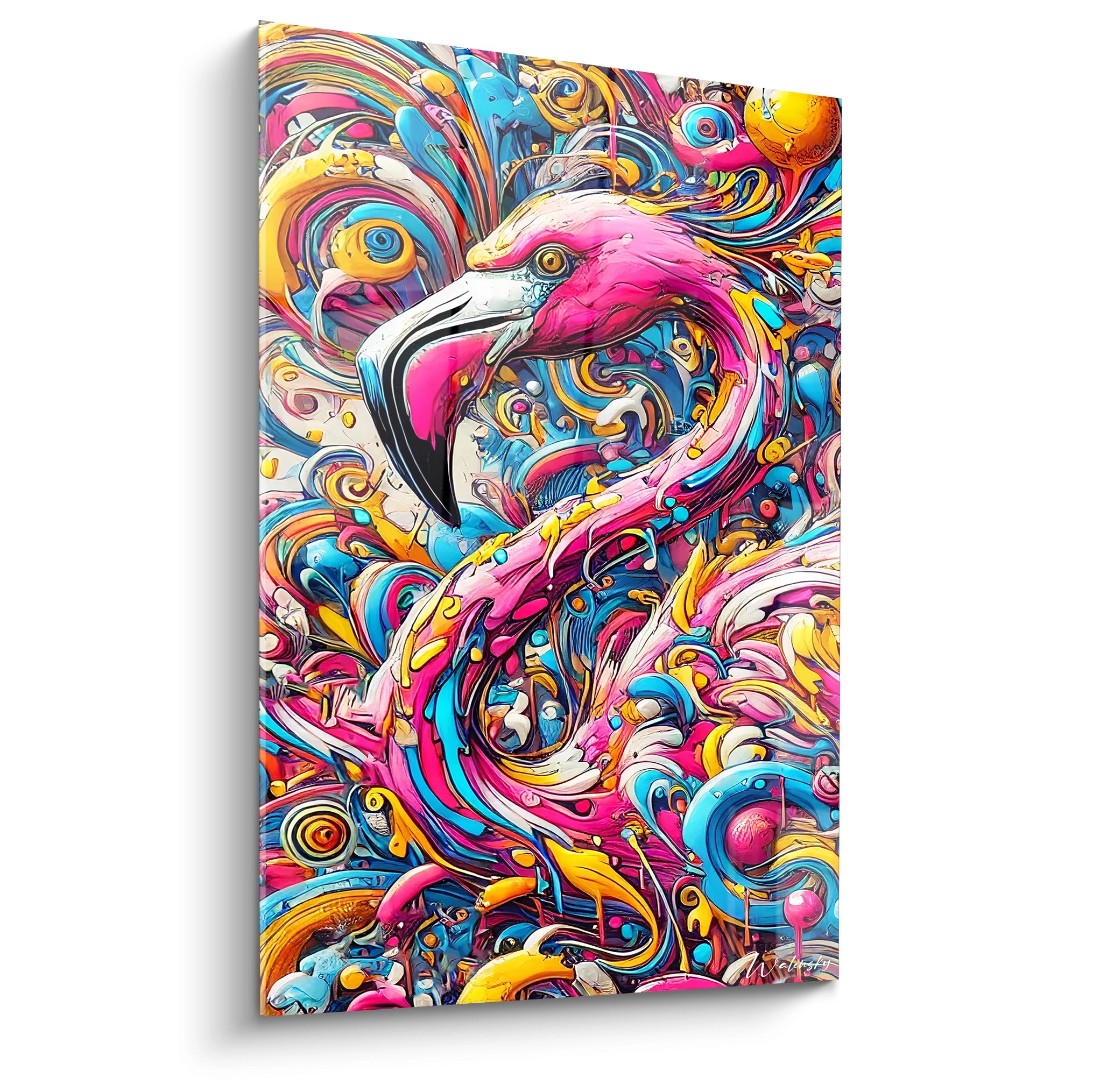  Tableau abstrait de flamant rose entouré d'une explosion de couleurs vives. Les détails minutieux des plumes apportent une touche dynamique et artistique. 🌈 #TableauFlamantRose