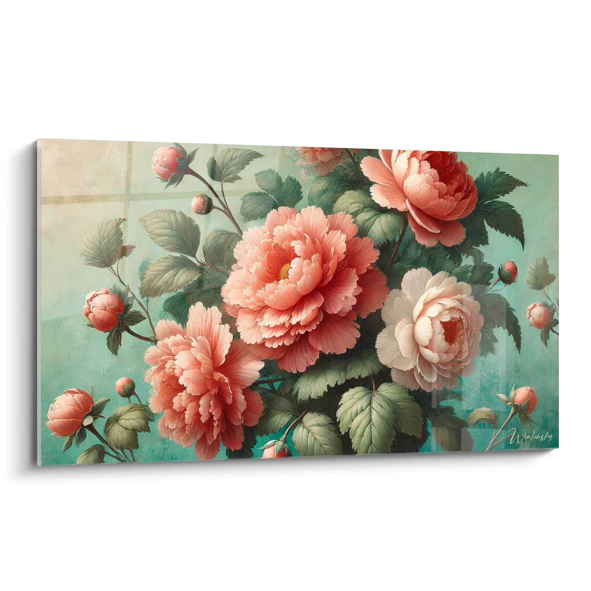 Ce tableau Fleur vu de biais revele la beaute des fleurs epanouies aux couleurs rose et beige. Son realisme onirique invite a contempler la nature avec serenite