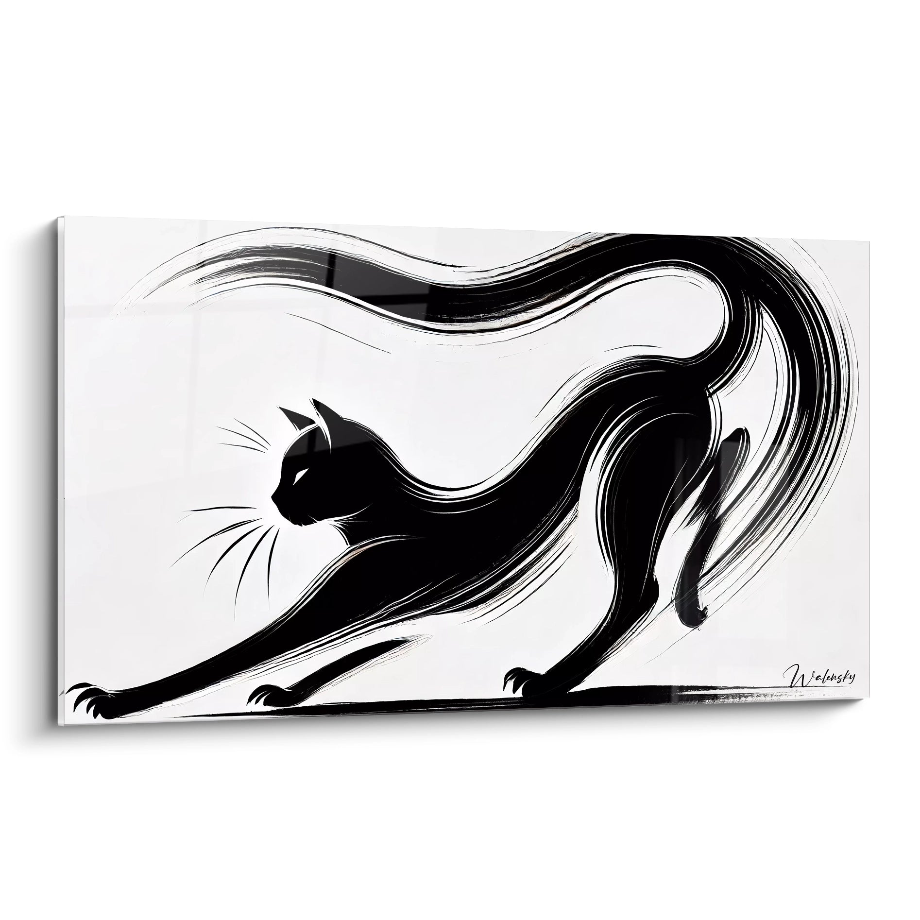 Ce tableau chat minimaliste en noir et blanc révèle tout son charme grâce à des lignes simples et fluides. Parfait pour sublimer un espace contemporain avec une touche artistique élégante.