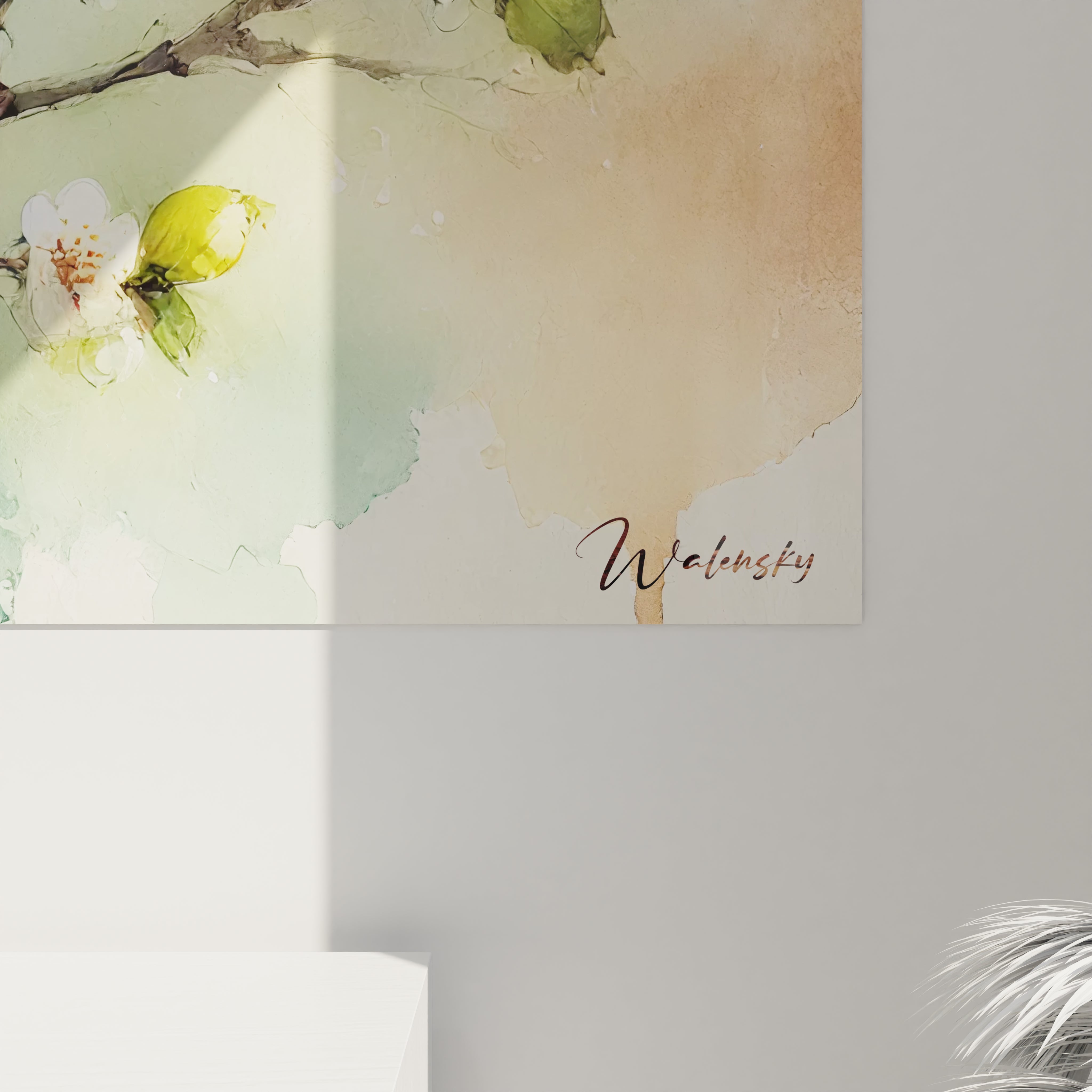 Découvrez les détails réalistes de l'oiseau et des fleurs dans ce tableau. Sa touche aquarelle et son jeu de couleurs subtiles apportent une harmonie visuelle parfaite pour une deco murale unique.